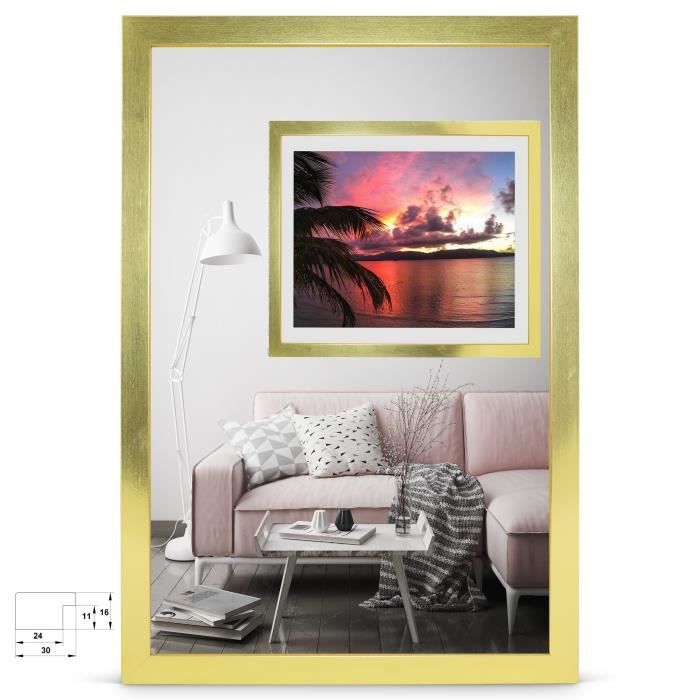 Cadre Photo En Bois Blanc 50 X 70 Cm - Verre Acrylique Transparent - Certifié FSC - Montage Portrait Ou Paysage