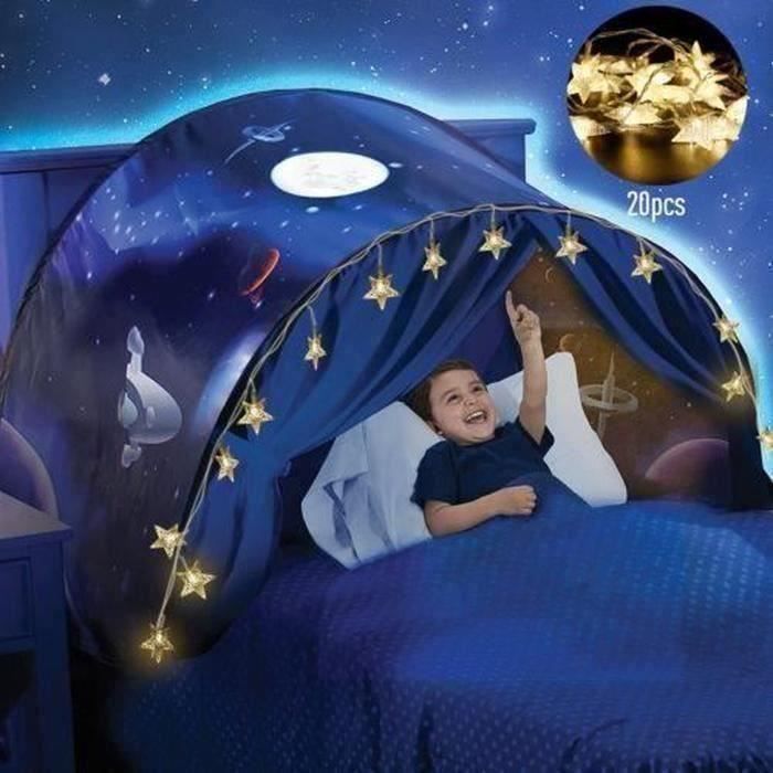 Dream Tents - Tente de Lit Enfants Pliable Pop Up Playhouse de Rêve pour Jouer - Cadeau de Noël (Dinosaures+LED Chaîne