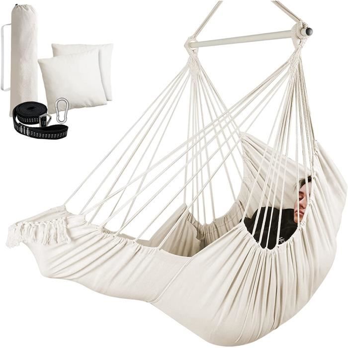 Sièges Suspendus Chaise Suspendue Hamac 2 Oreillers Inclus Barre Écarteur Durable Suspendue En Coton Doux Armure Poche Latéra[N179]