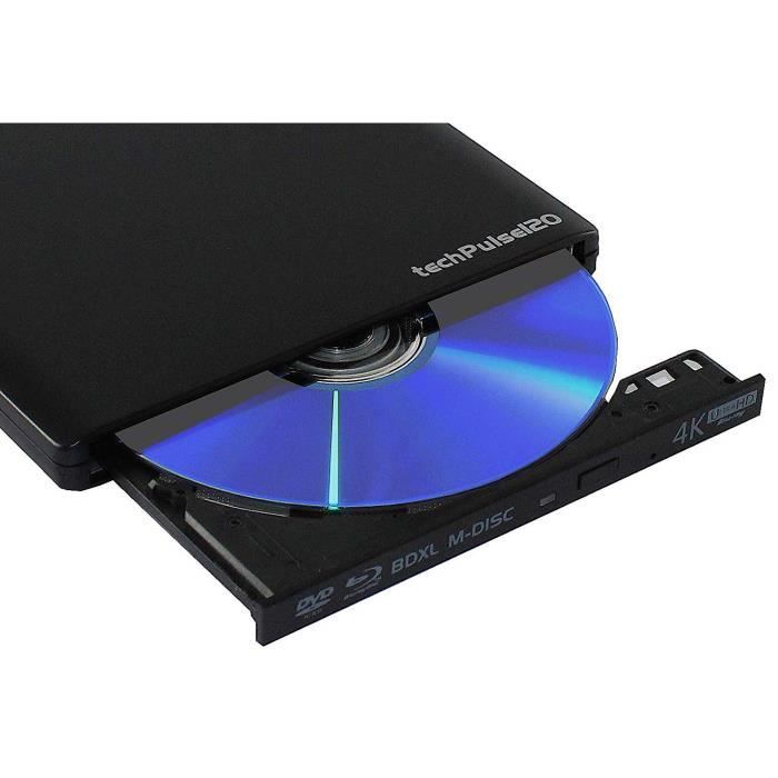 Lecteur de disque Blu-ray externe ultra fin 4K UHD 3D USB Type-A