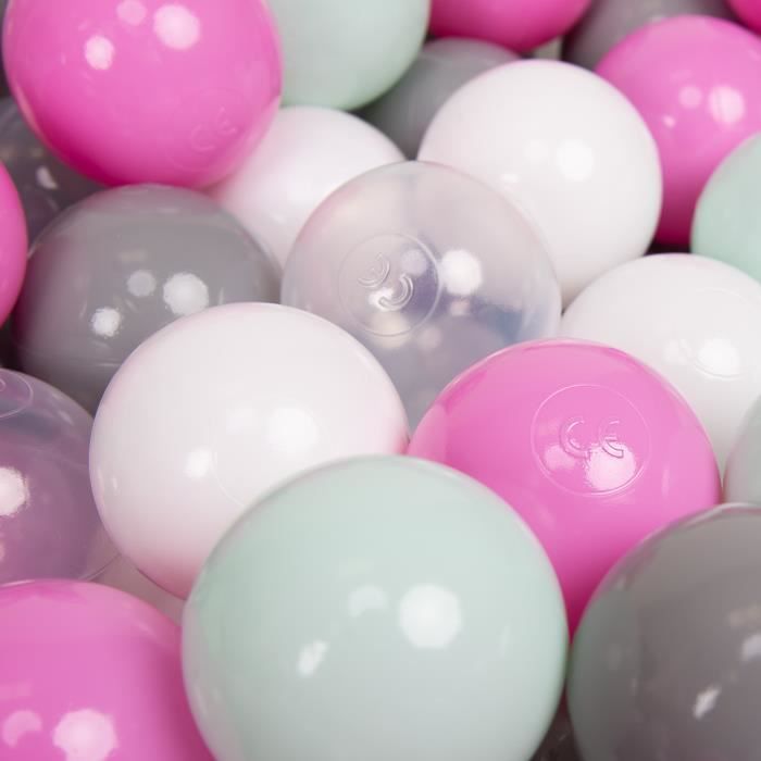 KiddyMoon 200 7Cm L'ensemble De Balles Plastique Pour Piscine Enfant Fabriqué En EU, Transparent/Gris/Blanc/Rose/Menthe