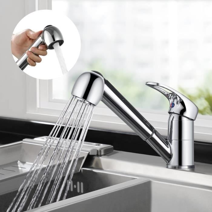 Robinet De Cuisine Extensible Haute Pression - Douchette 2 Jets, Pivot 360°, Acier Inox 304
