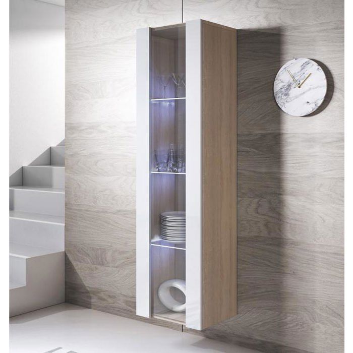 Design Ameublement - Vitrine Armoire LED LUKE V5 Suspendue - 1 porte - Sonoma et Blanc Mat - 40x165x29cm