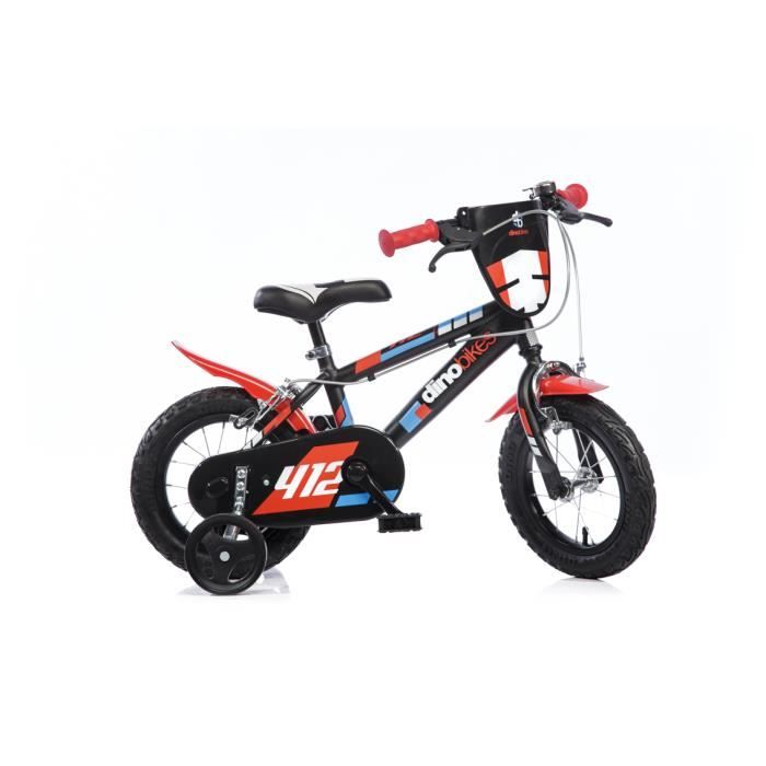 Velo Enfant Dino Bikes 12 Pouces 2 Freins Stabilisateurs Roulement a Billes Noir Rouge Cdiscount Sport