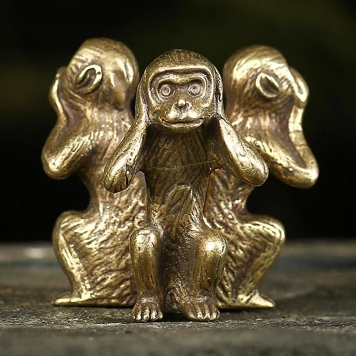 DMtse Mini Statue de singe antique en laiton pour la méditation et la méditation assis Petite statue de singe 