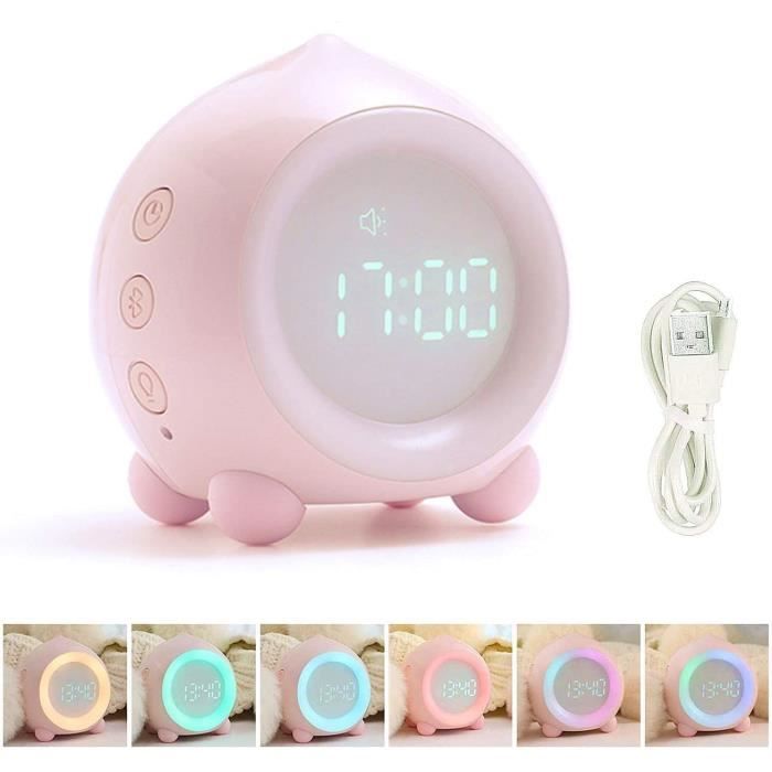 Réveil Enfant Avec Veilleuse LED RGB - 30 Sons De Bruit Blanc Et Berceuses - Minuterie De Sommeil - Verrouillage Enfant - Pour Chambre