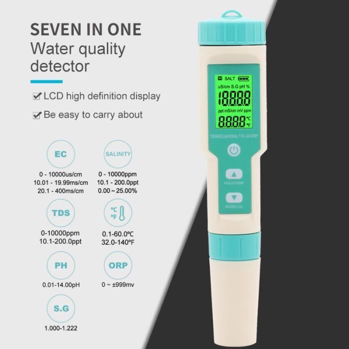 Testeur Qualité Eau WiFi 8 En 1 - Mesure PH, TDS, Salinité, Température, ORP, EC - Pour Aquarium, Piscine, Hydroponie, Labo
