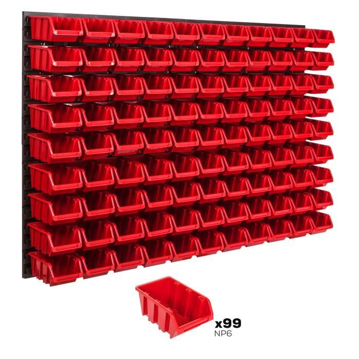 Étagère murale - S - 115 x 78 cm - Rouge - 99 boîtes empilables - Organisation optimale
