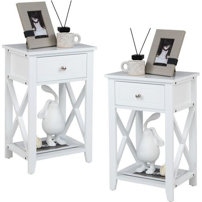 COSTWAY Lot de 2 Table de Chevet avec Tiroir et Étagère Ouverte 40 x 30 x 61 5 cm Table dAppoint Salon Chambre Bureau Blanc COSTWAY Lot de 2 Table de Chevet avec Tiroir et Étagère Ouverte 40 x 30 x 61 5 cm Table dAppoint Salon Chambre Bureau Blanc