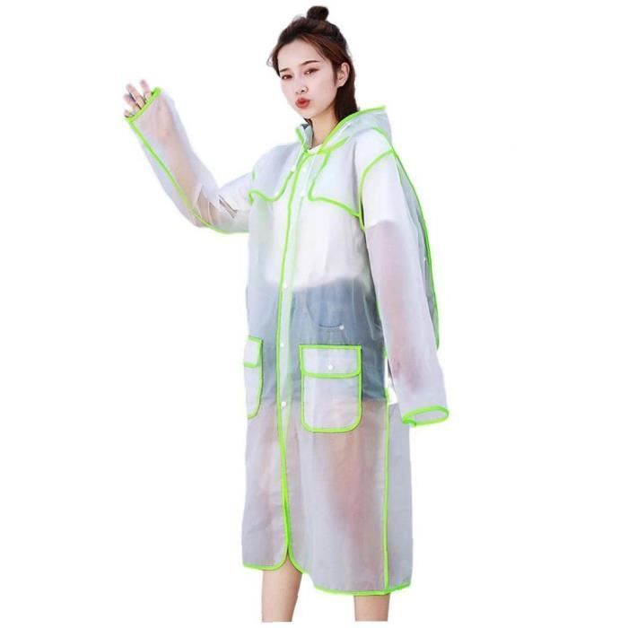 Portable Eva Raincoat avec capuche Poncho de pluie réutilisable Poncho pour adultes (vert fluorescent, XXL)