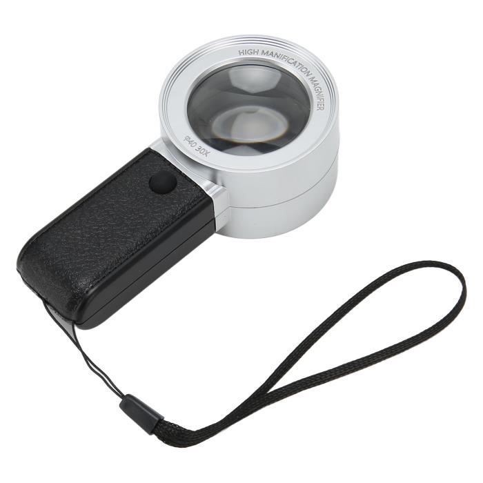 OLL Loupe de poche avec lentille acrylique optique grossissante 30X, 3 LED et batterie intégrée
