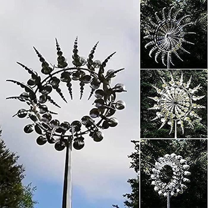 Moulin à Vent Magique Métal 3D – Éolienne Cinétique Jardin Avec Piquet – Décoration Extérieur Unique Pour Cour, Pelouse, Terrasse