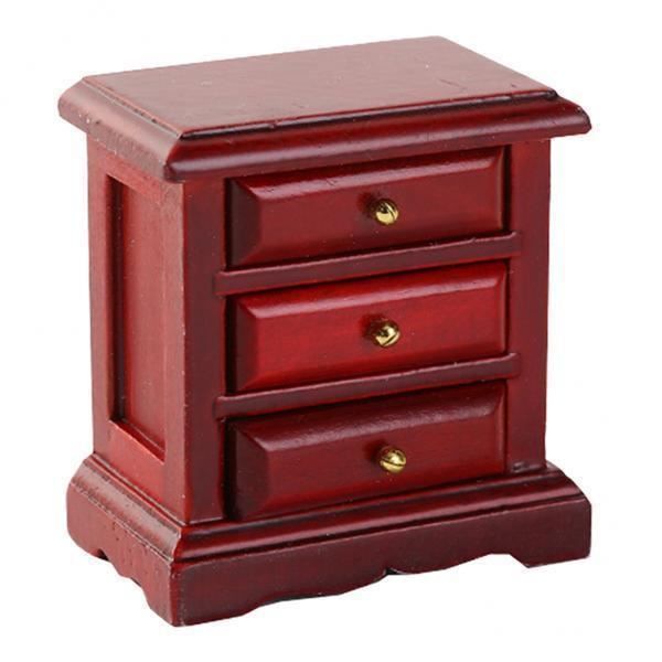 Table de chevet de maison de poupée 1/12 avec tiroirs ouvrants Chambre
