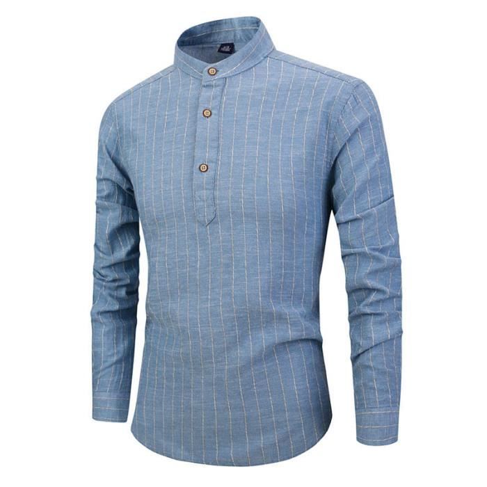 Chemise homme de Marque luxe Chemise r tro Col debout Coton et