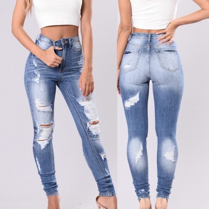 Jean troué taille haute clearance