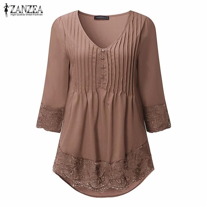 Blouse Femme Col V Manche Longue 3/4 Chemisier Femme Chic Et
