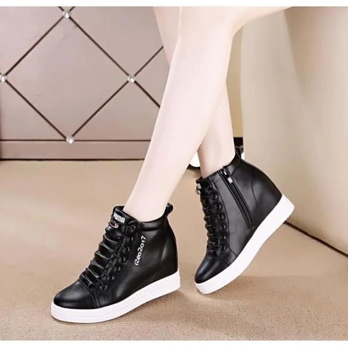 Baskets compens es femme en PU Noir Cdiscount Chaussures