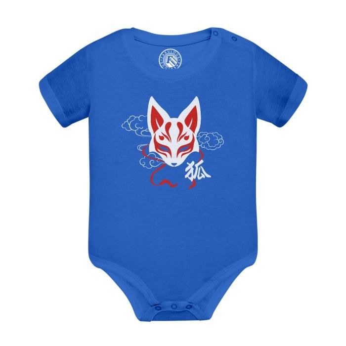 Body Bébé Manche Courte Bleu Kitsune Renard Japon Asie Culture Manga
