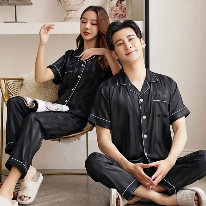 Pyjama 2 pieces pyjama ensemble Manches courtes pantalon pantalon pyjama printemps ete hommes et femmes Pyjama Couple Femme