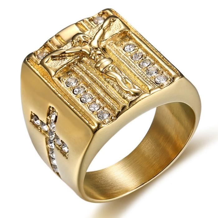 Bagues Homme Et Femme Chevaliere Bague Jesus Croix Acier Inoxydable Plaque Or Yellow 57 Yellow Achat Vente chevaliere Cdiscount