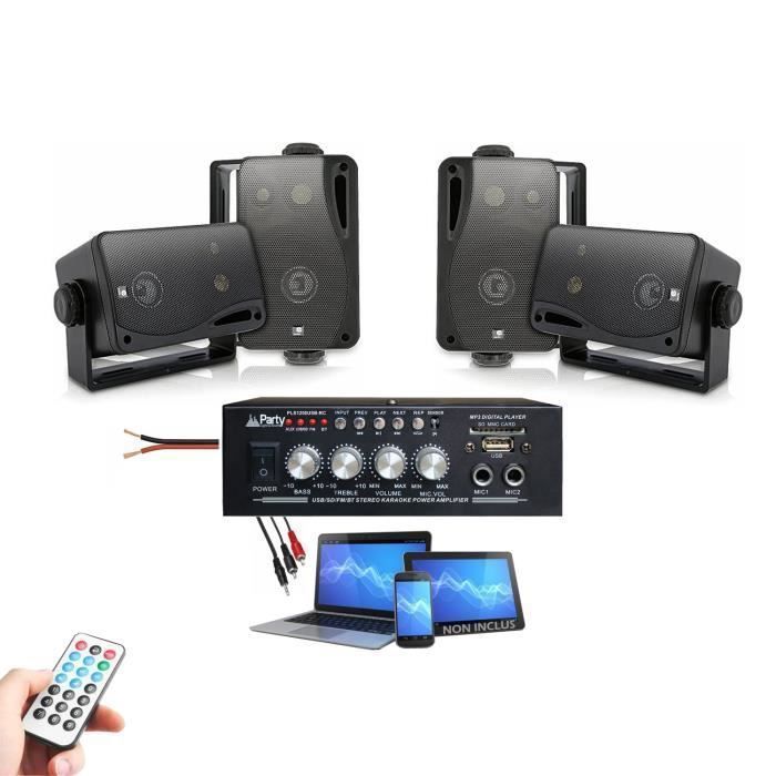 PACK SONO MAISON MAGASIN HIFI 4 ENCEINTES + 1 AMPLI USB BLUETOOTH Institue de beauté, salon de coiffure, cabinet médical PA DJ MIX