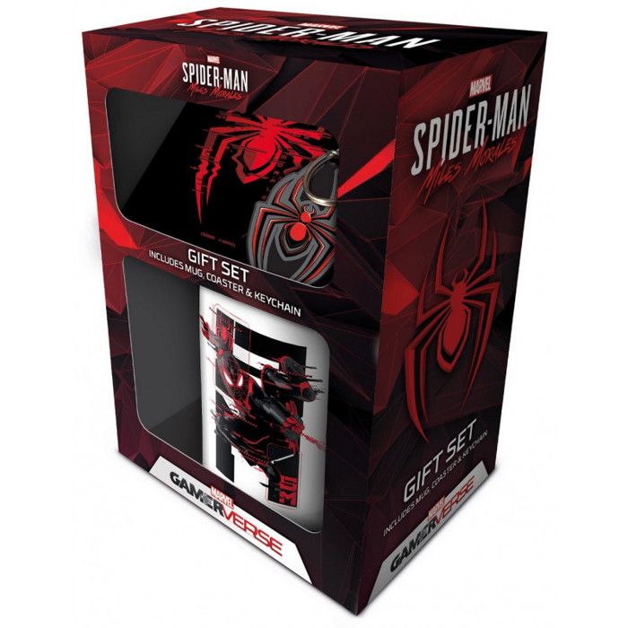 Set - PYRAMID INTERNATIONAL - Spider-Man Miles Morales Web Glitch - Mug céramique - Sous-verre - Porte-clés
