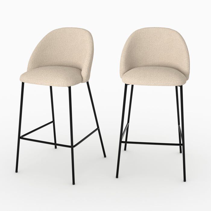 Lot de 2 chaises pour îlot central en tissu bouclé beige 66 cm - Karl - Maison Pavane Lot de 2 chaises pour îlot central en tissu bouclé beige 66 cm - Karl - Maison Pavane