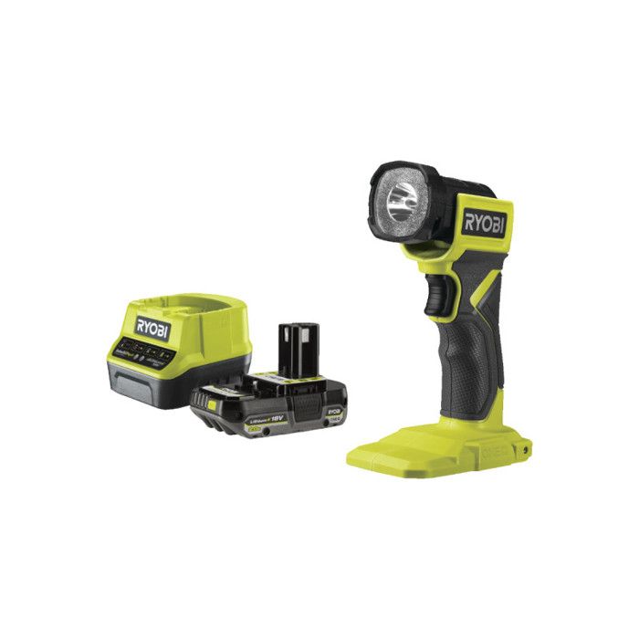 Pack RYOBI Lanterne LED à tête orientable RLF18 0 18V One+ 280 Lumens 1 batterie 2.0Ah 1 chargeur rapide RC18120 120
