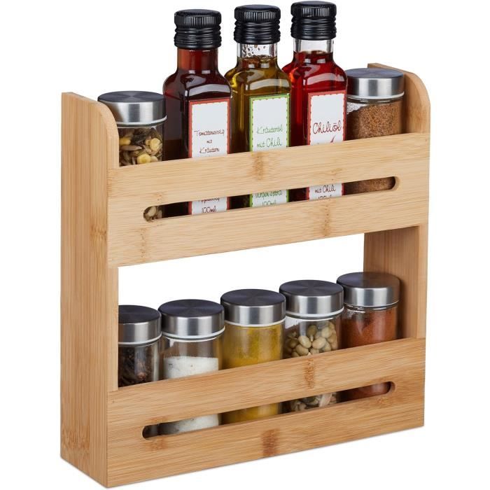 Étagère à épices 3 Niveaux En Bambou Et Acrylique - 10x20x30 Cm - Pour Rangement Cuisine Ou Cosmétiques - Design Surélevé Pour Visibilité