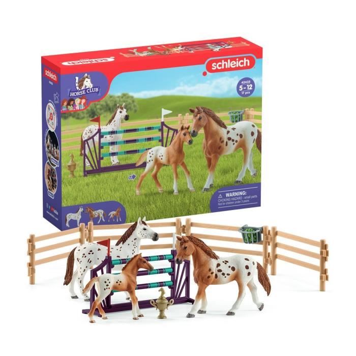 Entraînement au concours du Horse Club, coffret schleich avec 17 éléments inclus dont 3 chevaux schl