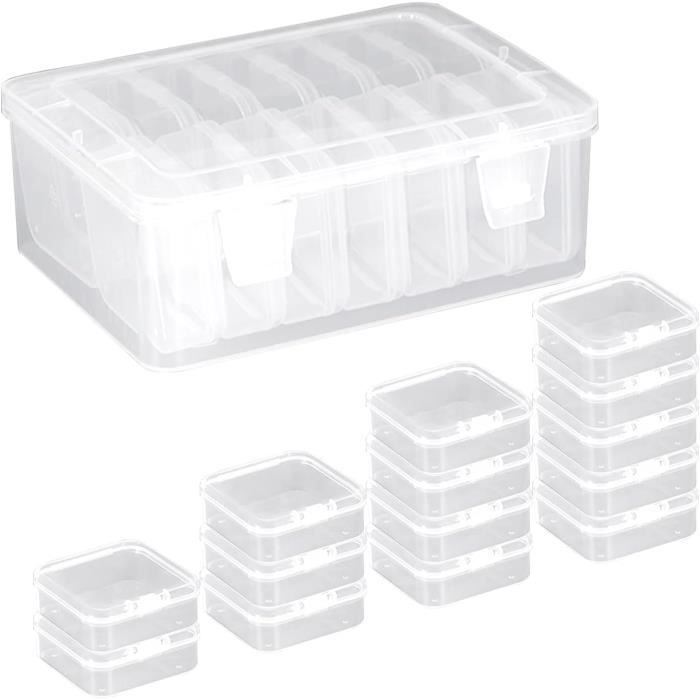Petite boîte en plastique transparente avec couvercle, 12 pièces, 8,5 x 5,5  x 2,5 cm