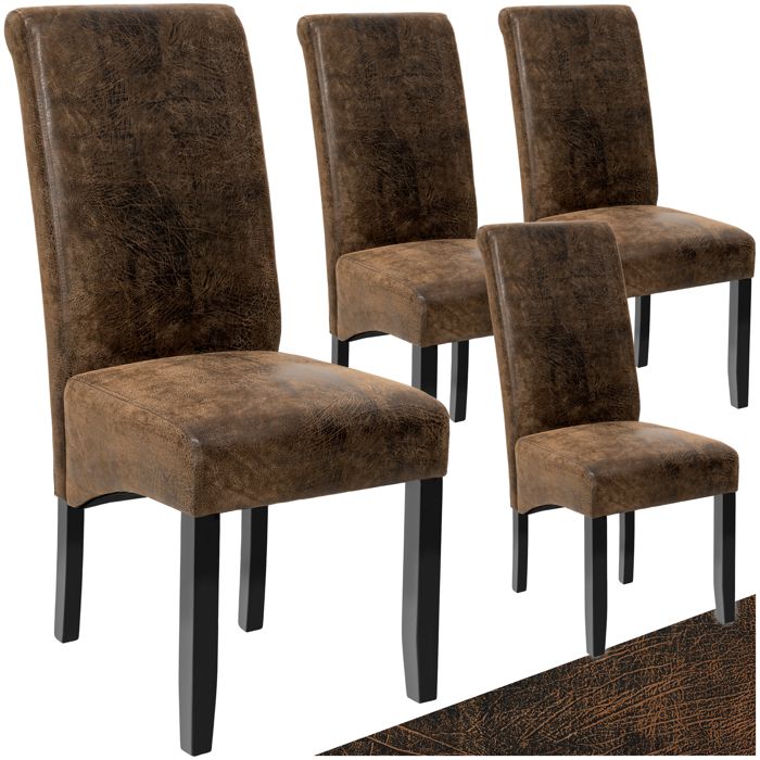 Tectake lot de 4 chaises aspect cuir - marron fonc&eacute; 403500