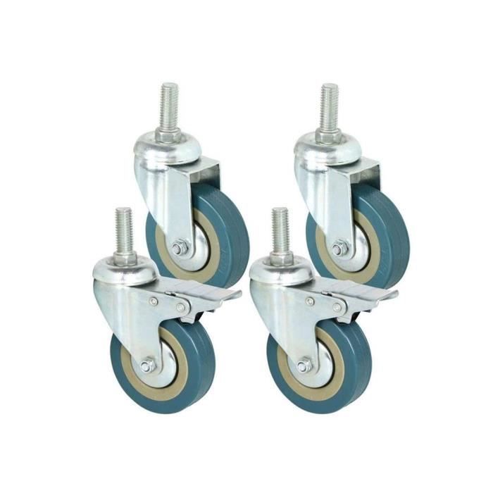DSL – Lot de 4 roulettes pivotantes en PU à rouleent à bille, 2 roulettes 2 roulettes en