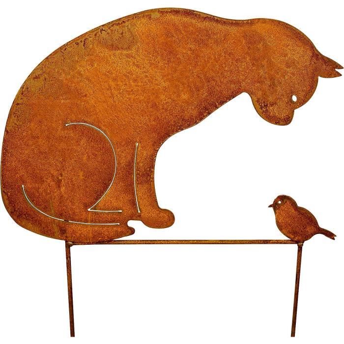 Figurine De Jardin En Métal Aspect Rouille - Chien Avec Laisse - Décoration Extérieure Résistante Aux Intempéries