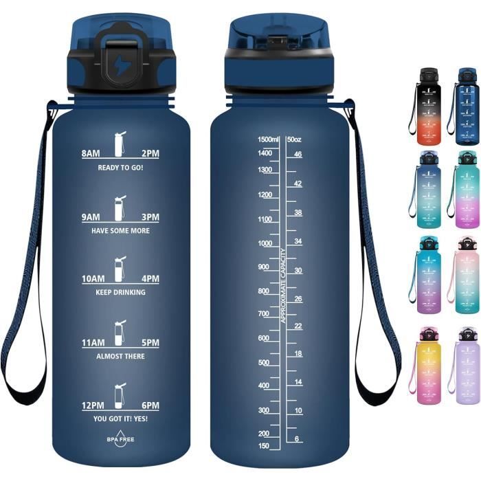 Bouteille d'eau,Gourde Sport 1L avec Marqueur de Temps de Motivation,sans BPA,Étanche