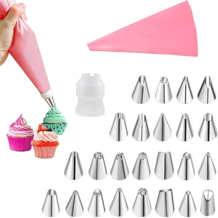 Kit Poche à Douille Pâtisserie – 1 Poche, 9 Douilles Inox, 1 Adaptateur, Pour Décorer Gâteaux Et Cupcakes