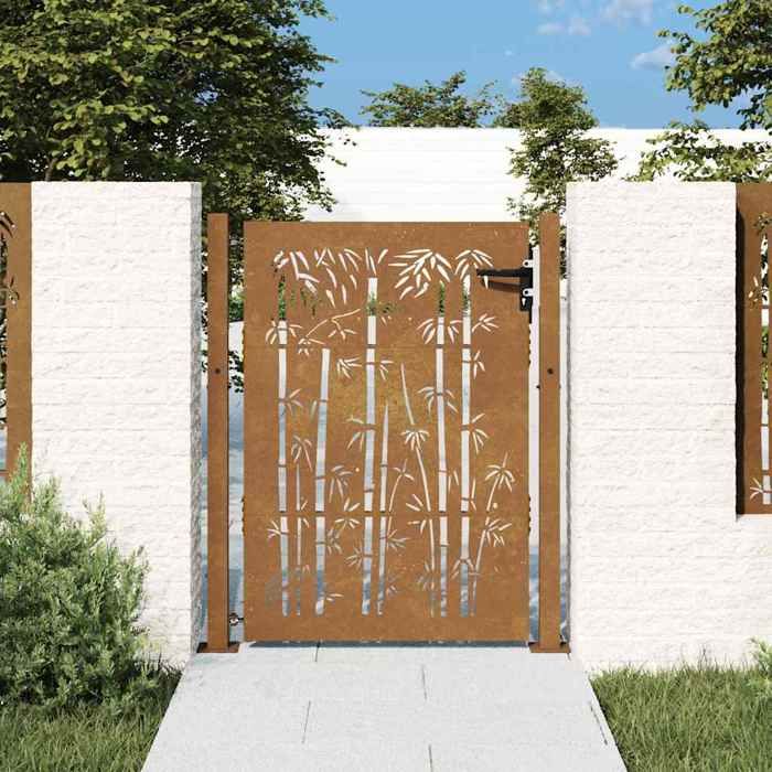 vidaXL Portail de Jardin Portillon de Patio Barrière de Sécurité Porte dExtérieure Terrasse 105x130 cm Acier Corten 153240