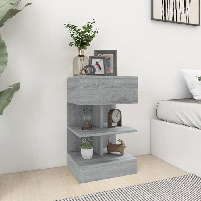 vidaXL Table de Chevet Table de Nuit Armoire de Chevet Armoire de Lit avec Rangement Chambre à Coucher Sonoma Gris 40x35x65 816043