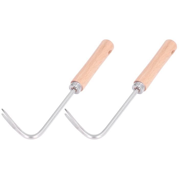 Lot 2 Désherbeurs Manuels Acier Inox – Couteau L + Fourche V, Poignée Bois Ergonomique – Outil Jardin Anti-Mauvaises Herbes