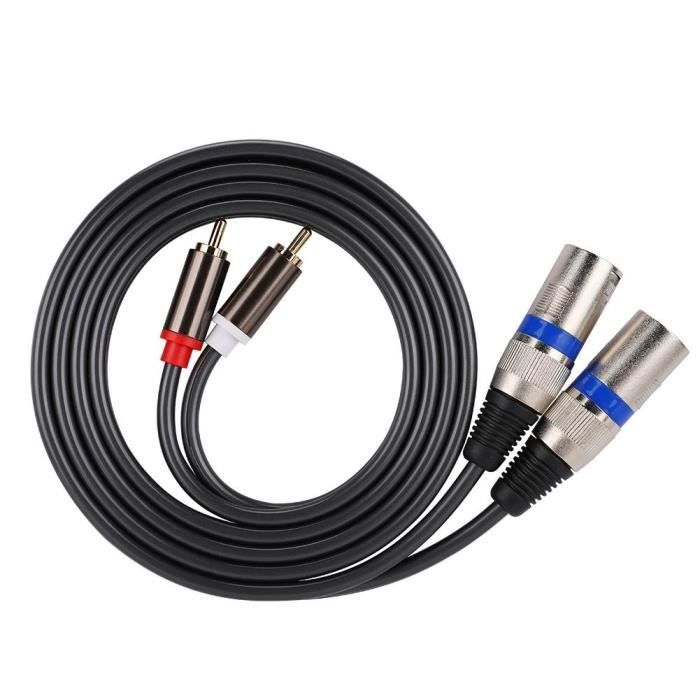 2 Câbles Adaptateurs RCA (Mâle) Vers 2x XLR (Mâle) - Angle Droit - Longueur 3 Mètres - Pour Audio Pro