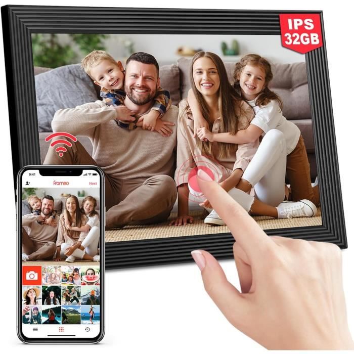 Cadre Photo Numérique WiFi 10,1 Pouces à IPS Écran Tactile HD 32Go Cadre Digital Rotation Automatique Partager des Photos et Vidéos