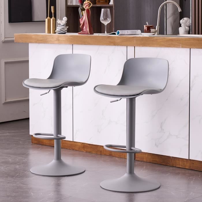 Tabouret De Bar Marron Siège En Faux Cuir Hauteur Réglable Avec Dossier