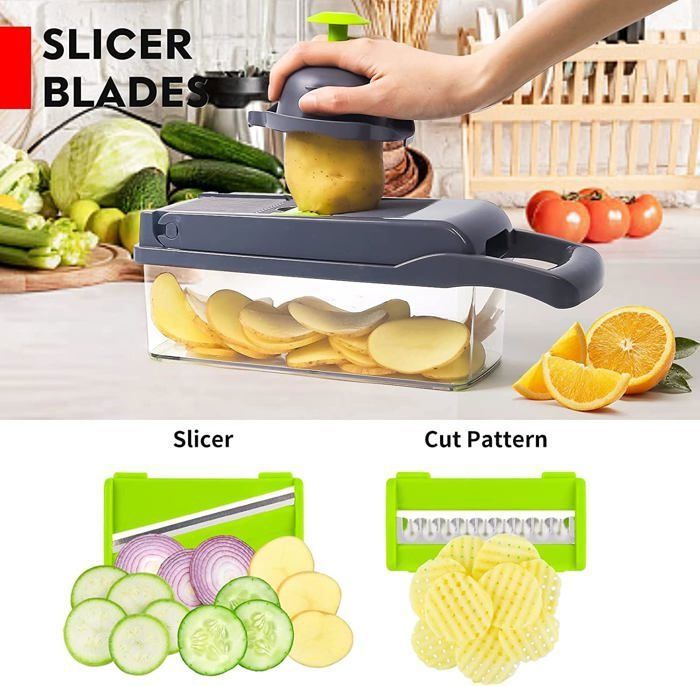 Mandoline De Cuisine Myiosus 10-en-1 - Acier Inoxydable, Réglable 3-9mm, Avec Gants