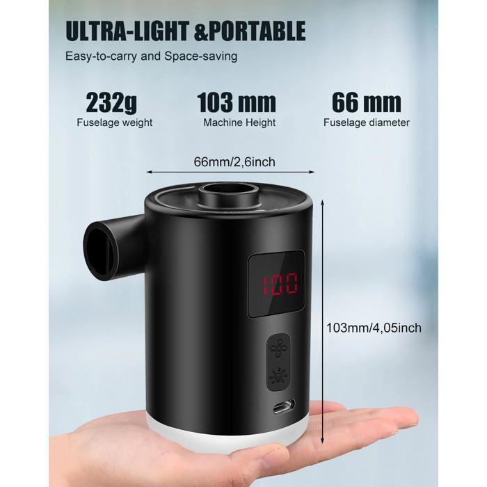 4 Buses Incluses USB Charge Pompe électrique Portable Rechargeable SUPPOU - 4000mAh, 4 Buses, Pour Matelas, Piscines, Bateaux Et Camping Matelas Gonflable 1 Place