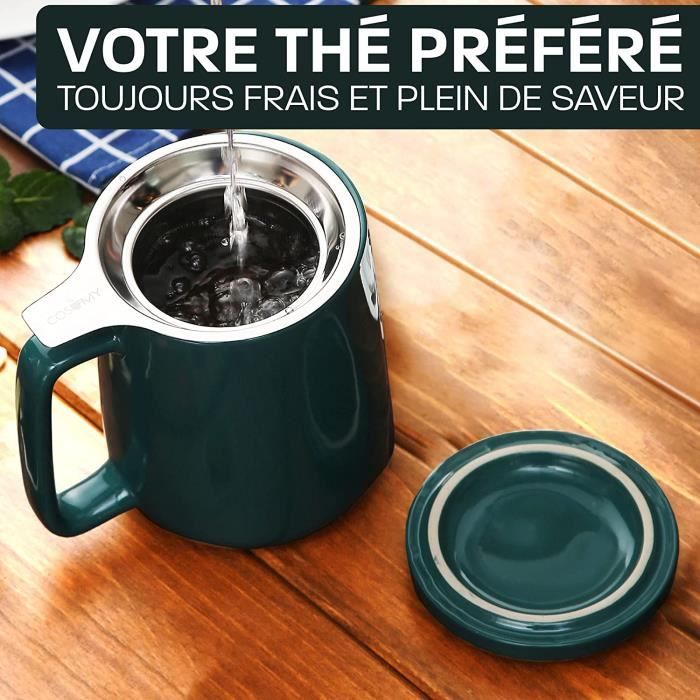 Mugs À Infusion - Tasse Thé Infuseur Couvercle 500ml Grand Céramique Reste  Chaud Longtemps Bleu-vert - Cdiscount Maison