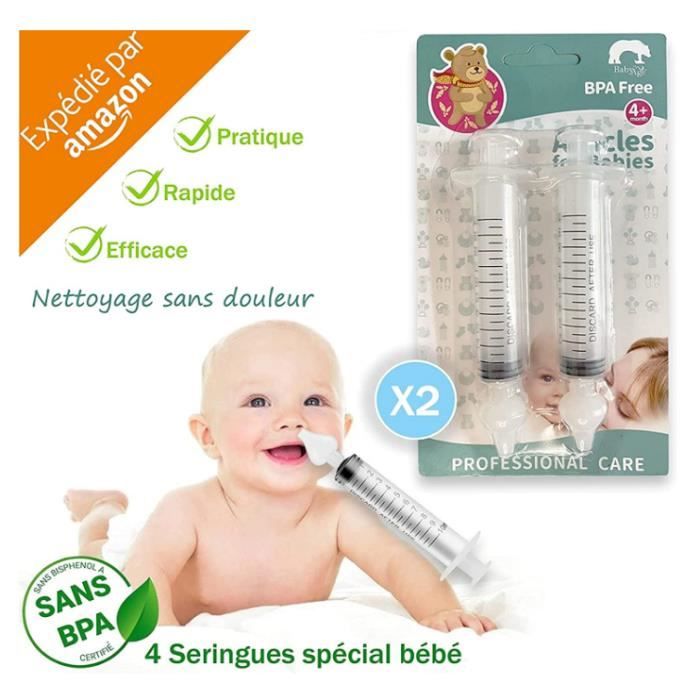 Kit De Soin Nasal Pour Bébé – 4 Seringues Nasales, 2 Lingettes Coton Bambou Et Pochon