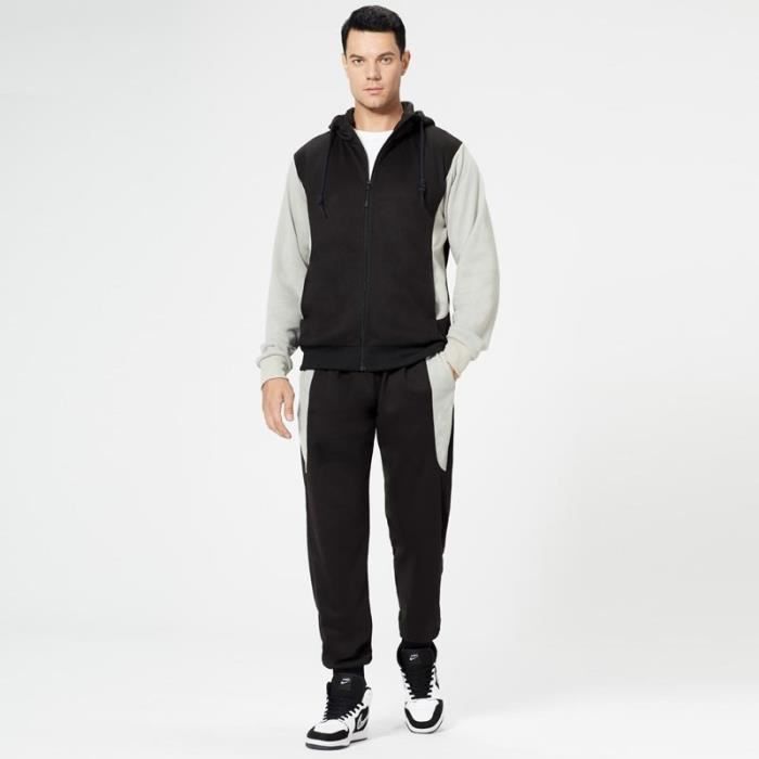 Ensemble Jogging Homme Hiver - Sweat à Capuche Et Pantalon De Survêtement - Coupe Décontractée Avec Poches - Tenue Sportive Chic Et Confortable - 4