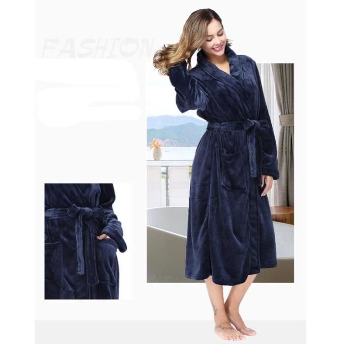 Robe De Chambre Femme Longue En Polaire - Léger, Moelleux, Avec Poches Et Ceinture - Pour Nuit Et Détente - Uni