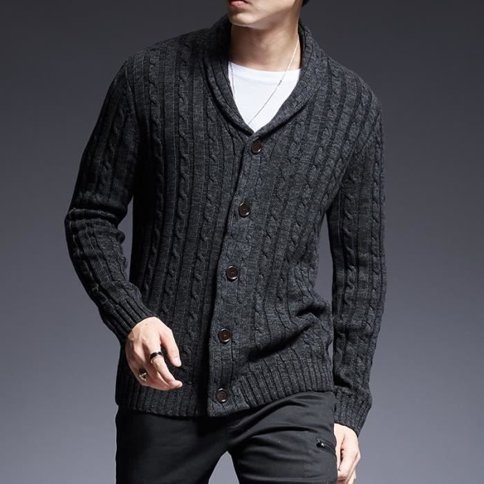 Gilet cardigan Cardigan epais en tricot pour homme pull de marque de bonne qualite coupe ajustee Style coreen Gris fonce Blanc Cdiscount Pret a Porter