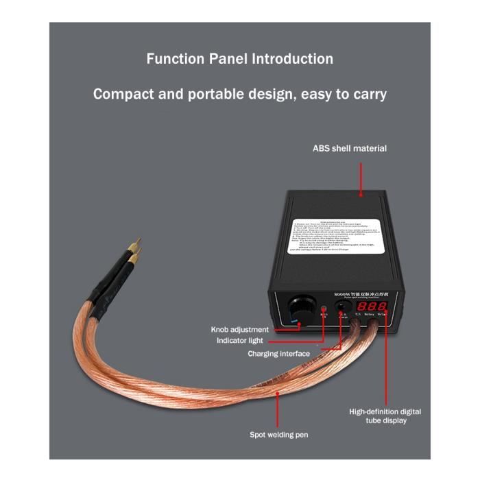 Soudeuse Par Points Portable 8000W - Machine à Souder Batteries Lithium 18650 Réglable Avec Pédale, Écran LCD Et Double Impulsion 0,1-0,3mm